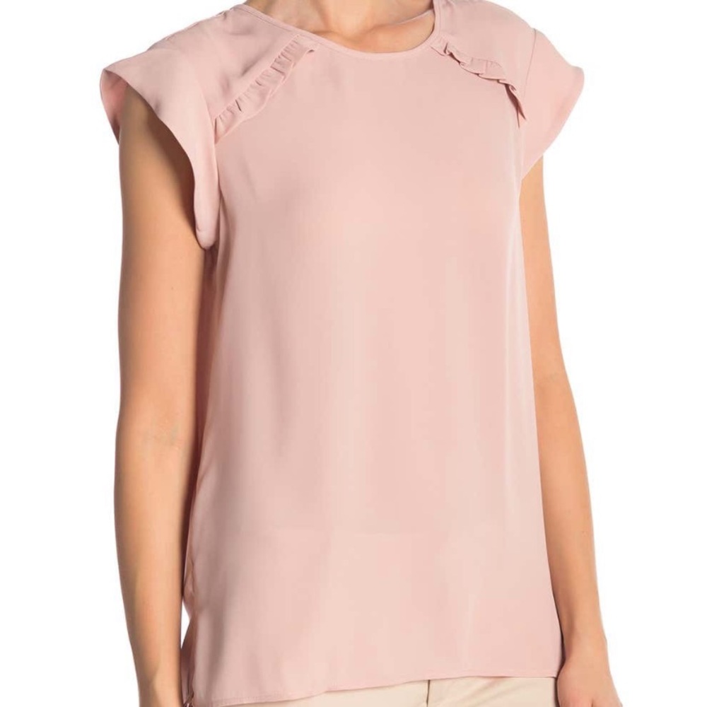 DR2 by Daniel Rainn ruffle trim high low blouse